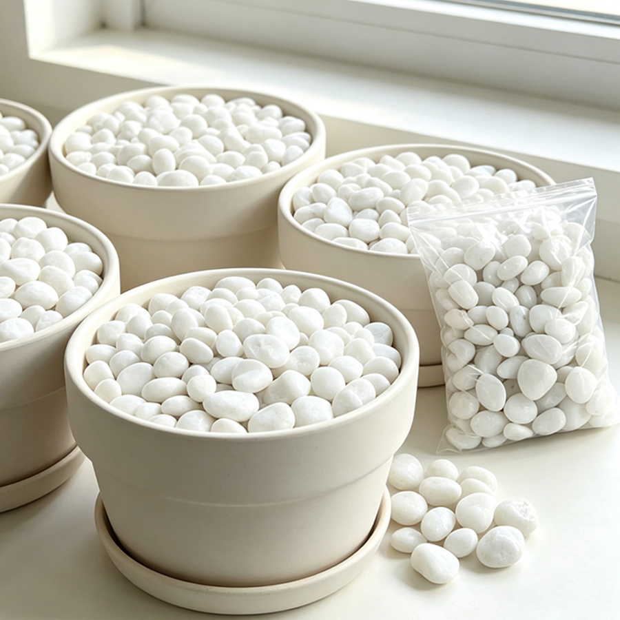 Indoor Herb Garden - 300/600g Polierte Weiße Kieselsteine, Flusskieseln für