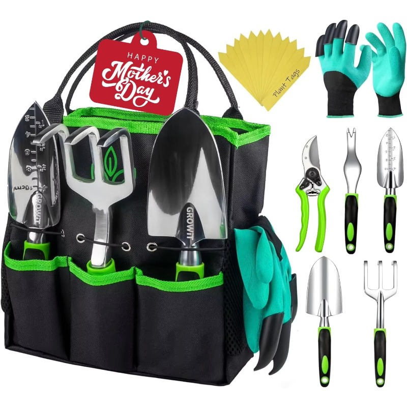 Trowel Garden Tools - 9-teiliges Ergonomisches Gartenwerkzeug-Set, Komplettes Garten-Handwerkzeug-Kit mit