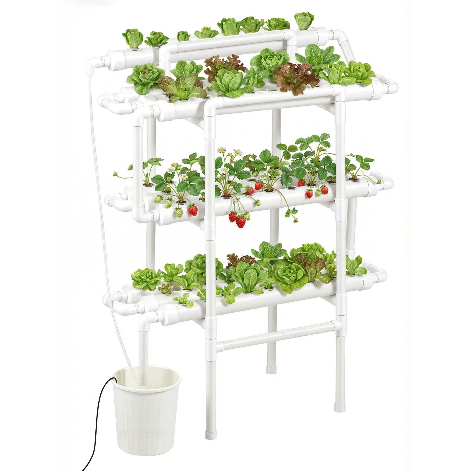 Indoor Herb Garden - 3-stufiges Hydroponisches Anbausystem-Set mit 90 Anzuchtplätzen,