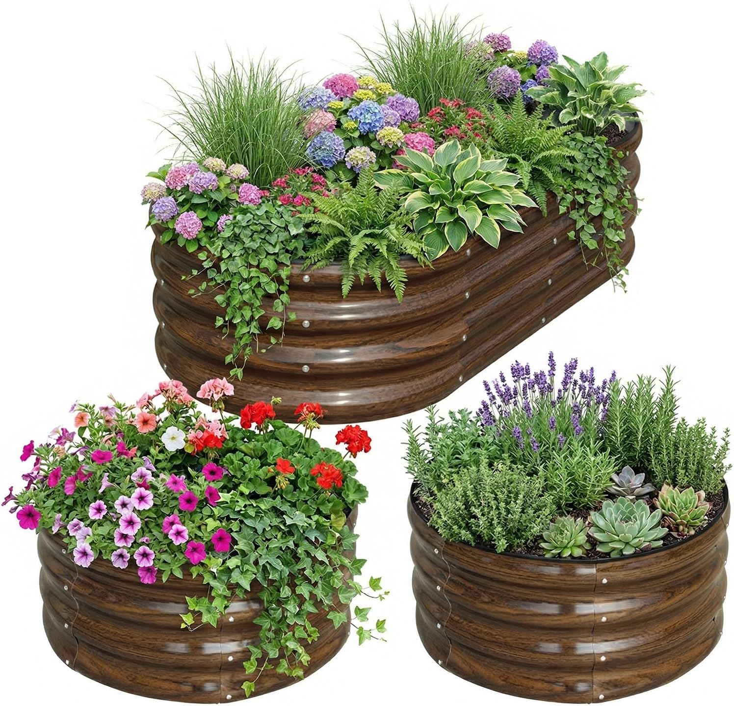 Raised Garden Bed - 3er-Pack Verzinktes Stahl-Hochbeet-Set - 4x2x1 ft